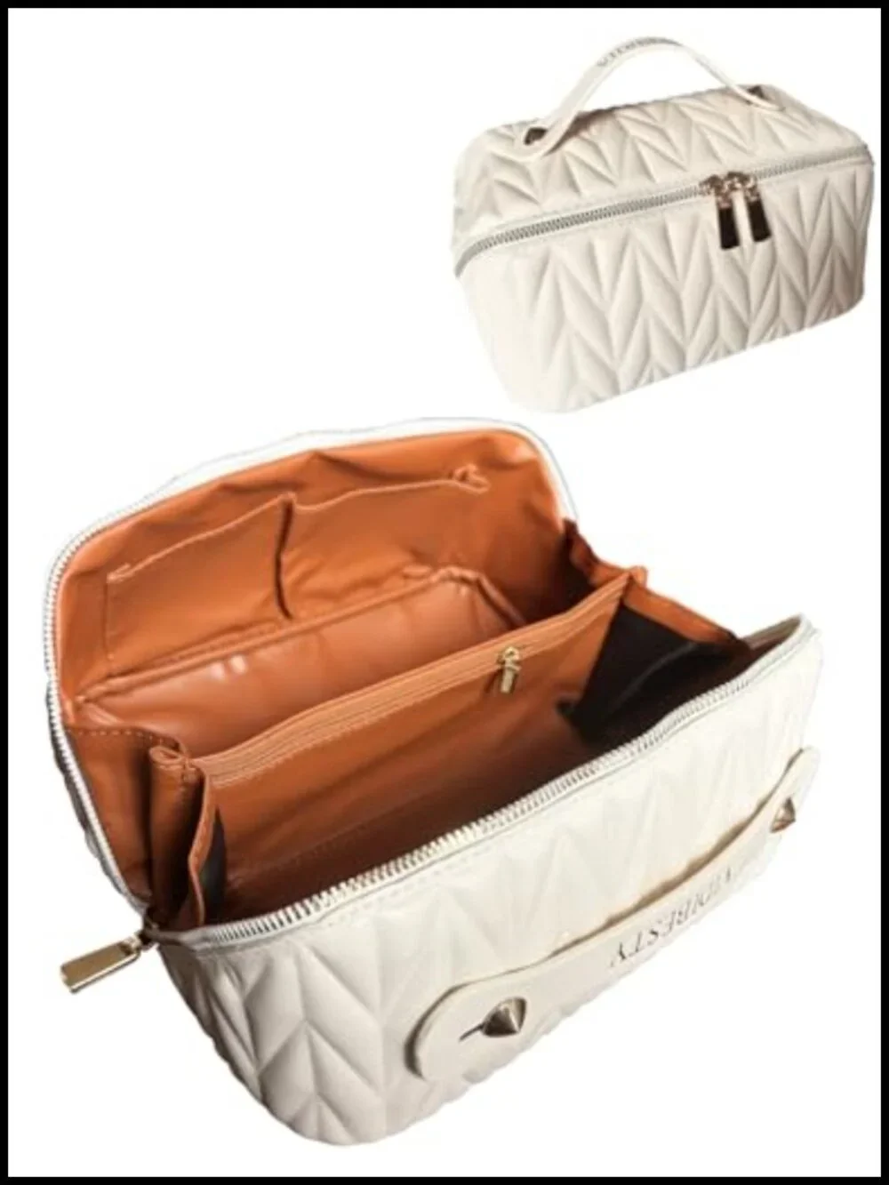 Large Capacity PU Leather Cosmetic Bag with Divider and Handle, Waterproof